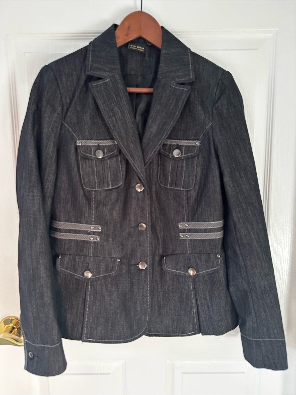 Dark Wash Black Denim Structured Blazer - Size M Y2k Lined
